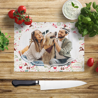 Christmas Photo Upload Large Glass Chopping Board