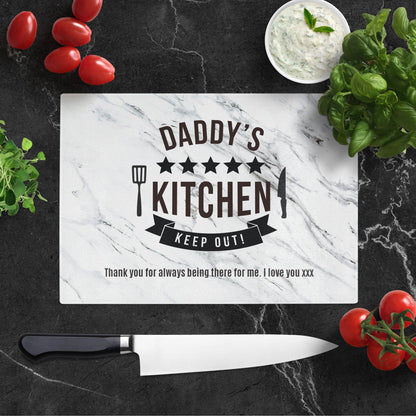 Personalised Kitchen Marble Effect Glass Chopping Board
