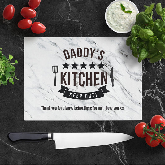 Personalised Kitchen Marble Effect Glass Chopping Board