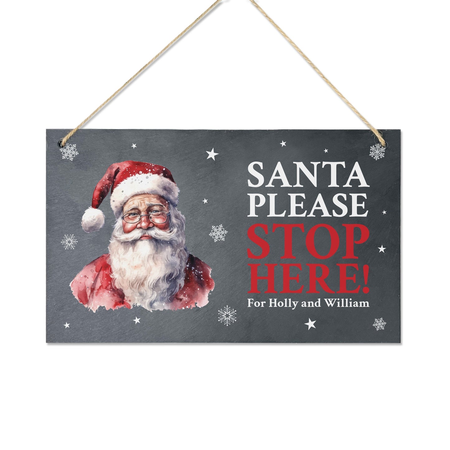 Personalised Traditional Santa Stop Here Slate Hanging Sign 25 x 15cm