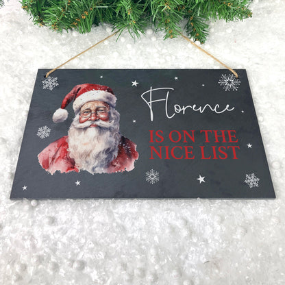 Personalised Traditional Santa Nice List Slate Hanging Plaque 25 x 15cm