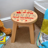 Personalised First Christmas Baby Stool Solid Wood Engraved or Full Colour Print
