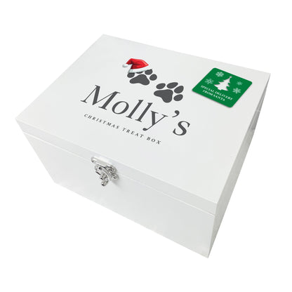 Personalised White Wooden Santa Hat Paws Pet Christmas Eve Box - 3 Sizes