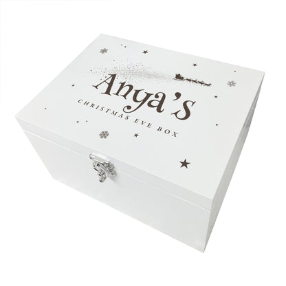 Personalised White Wooden Santa Sleigh Engraved Christmas Eve Box - 3 Sizes