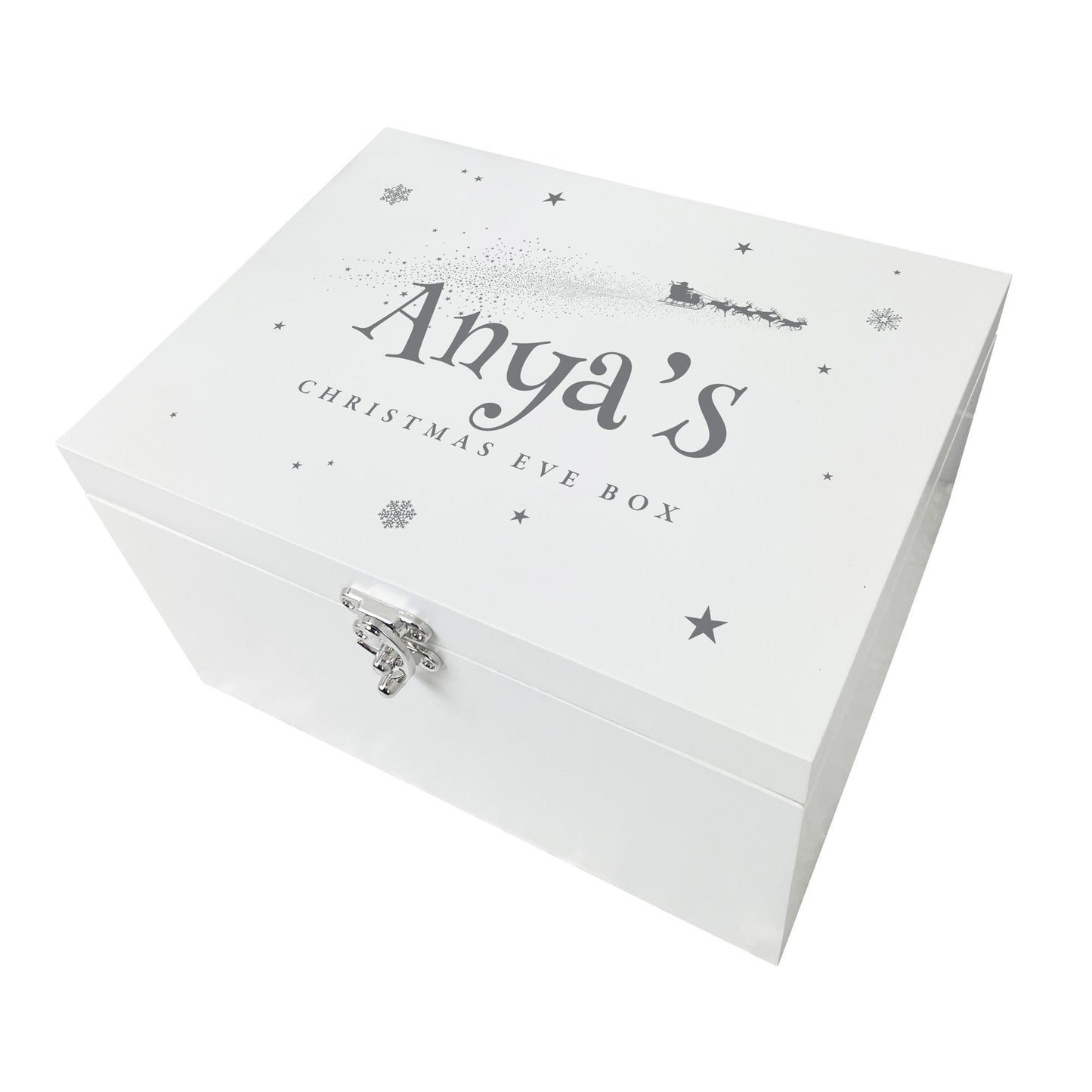 Personalised White Wooden Santa Sleigh Christmas Eve Box - 3 Sizes