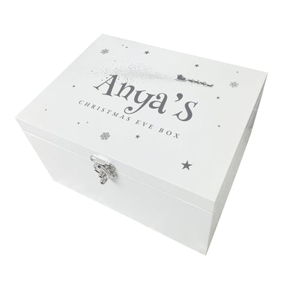 Personalised White Wooden Santa Sleigh Christmas Eve Box - 3 Sizes
