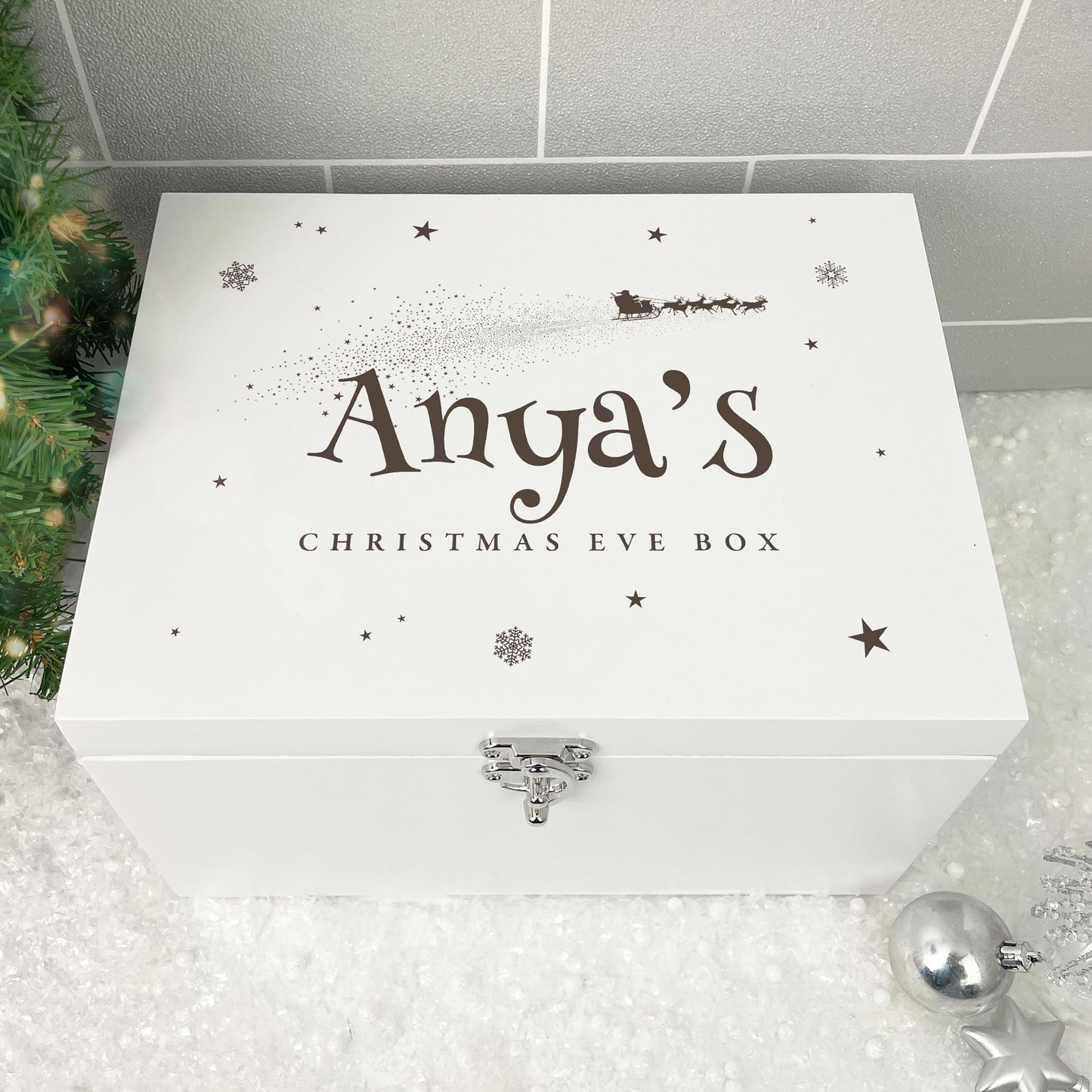 Personalised White Wooden Santa Sleigh Engraved Christmas Eve Box - 3 Sizes