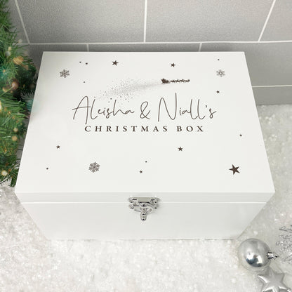 Personalised White Wooden Engraved Couples Christmas Eve Box - 3 Sizes