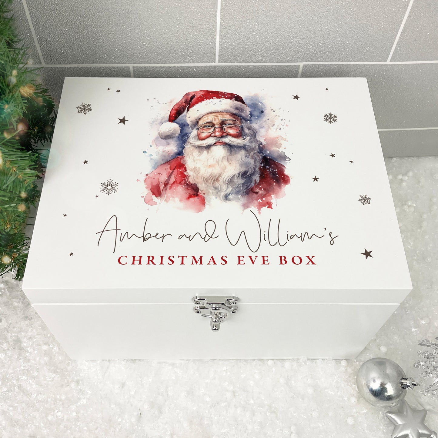 Personalised White Wooden Traditional Santa Christmas Eve Box - 3 Sizes