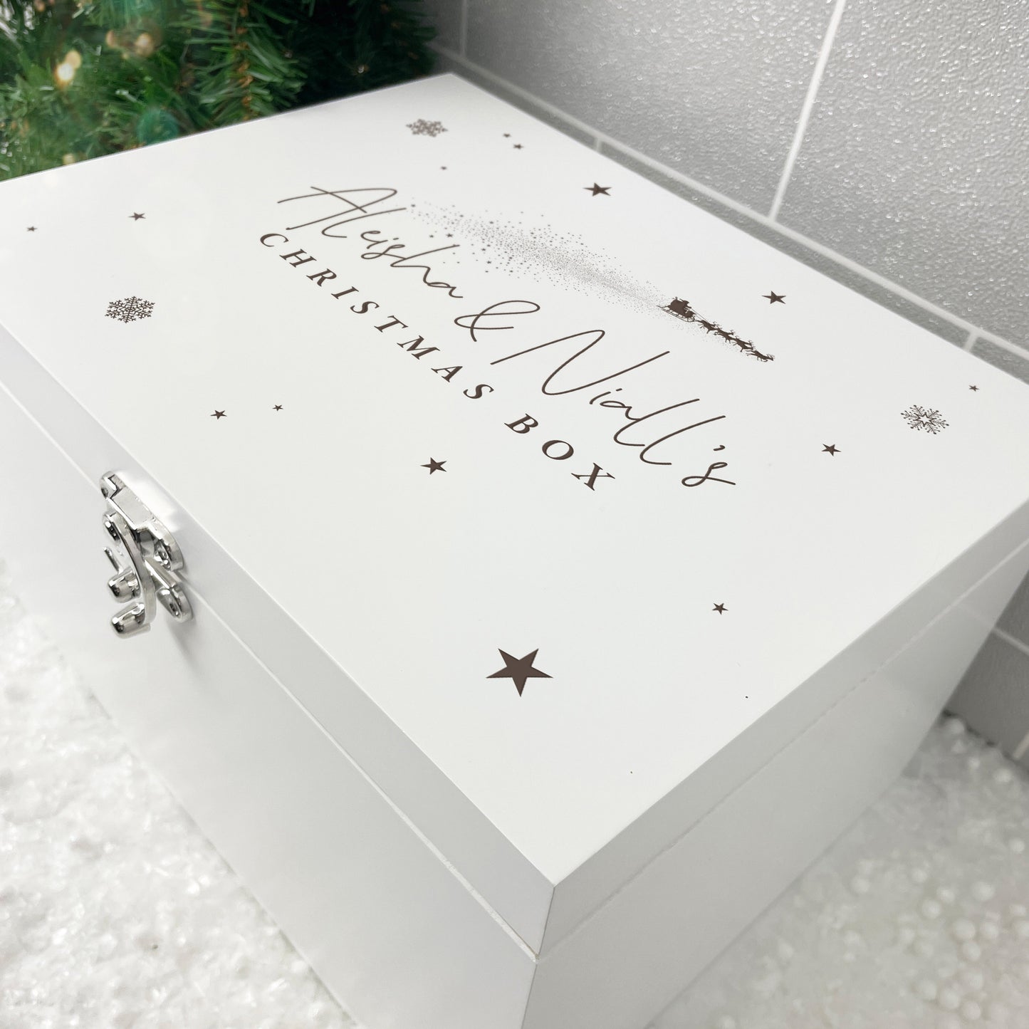 Personalised White Wooden Engraved Couples Christmas Eve Box - 3 Sizes