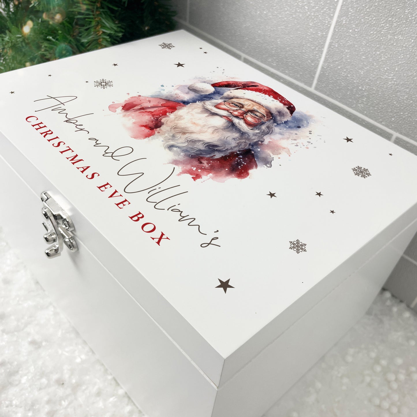 Personalised White Wooden Traditional Santa Christmas Eve Box - 3 Sizes