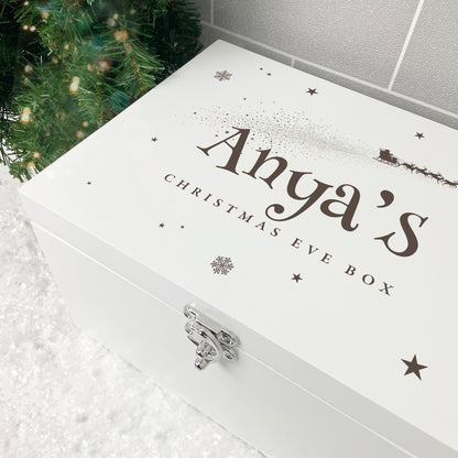 Personalised White Wooden Santa Sleigh Engraved Christmas Eve Box - 3 Sizes