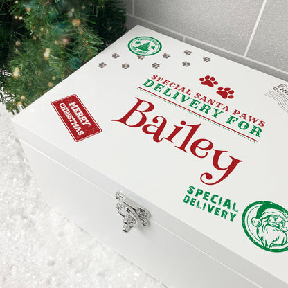 Personalised White Wooden North Pole Stamp Pet Christmas Eve Box - 3 Sizes