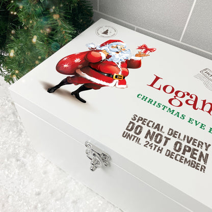 Personalised White Wooden Cartoon Santa Christmas Eve Box - 3 Sizes