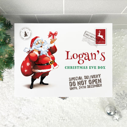 Personalised White Wooden Cartoon Santa Christmas Eve Box - 3 Sizes