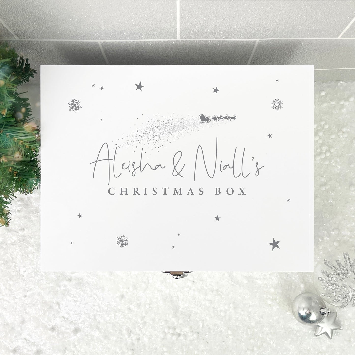 Personalised White Wooden Couples Christmas Eve Box - 3 Sizes