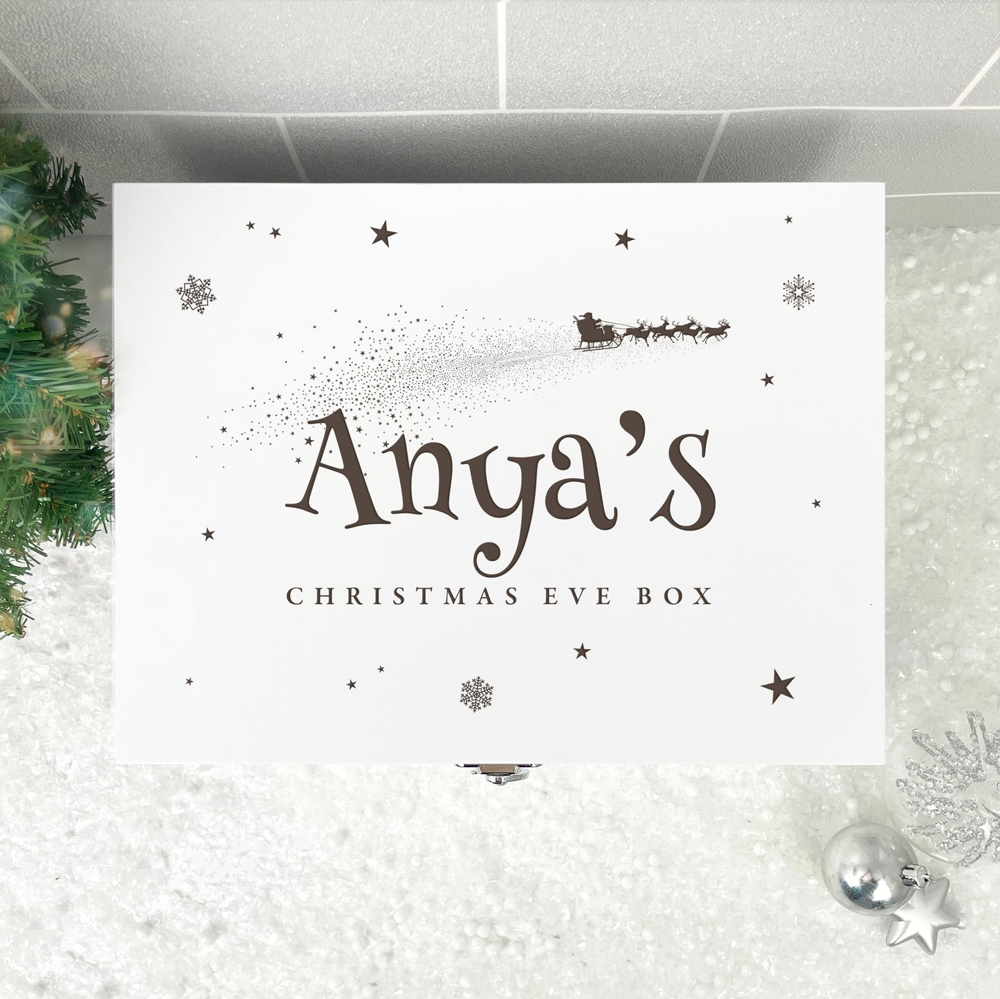 Personalised White Wooden Santa Sleigh Engraved Christmas Eve Box - 3 Sizes