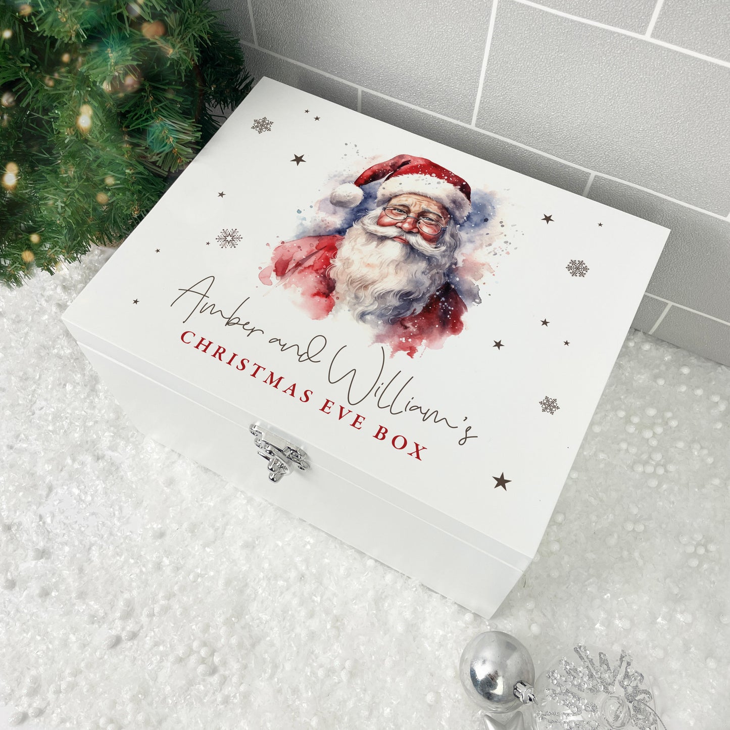 Personalised White Wooden Traditional Santa Christmas Eve Box - 3 Sizes