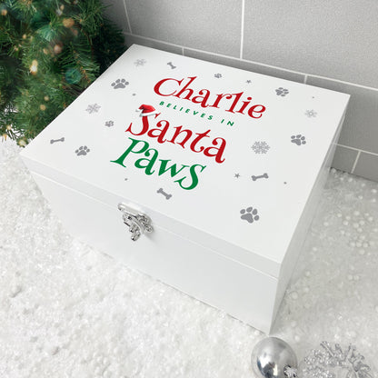 Personalised White Wooden Santa Paws Pet Christmas Eve Box - 3 Sizes