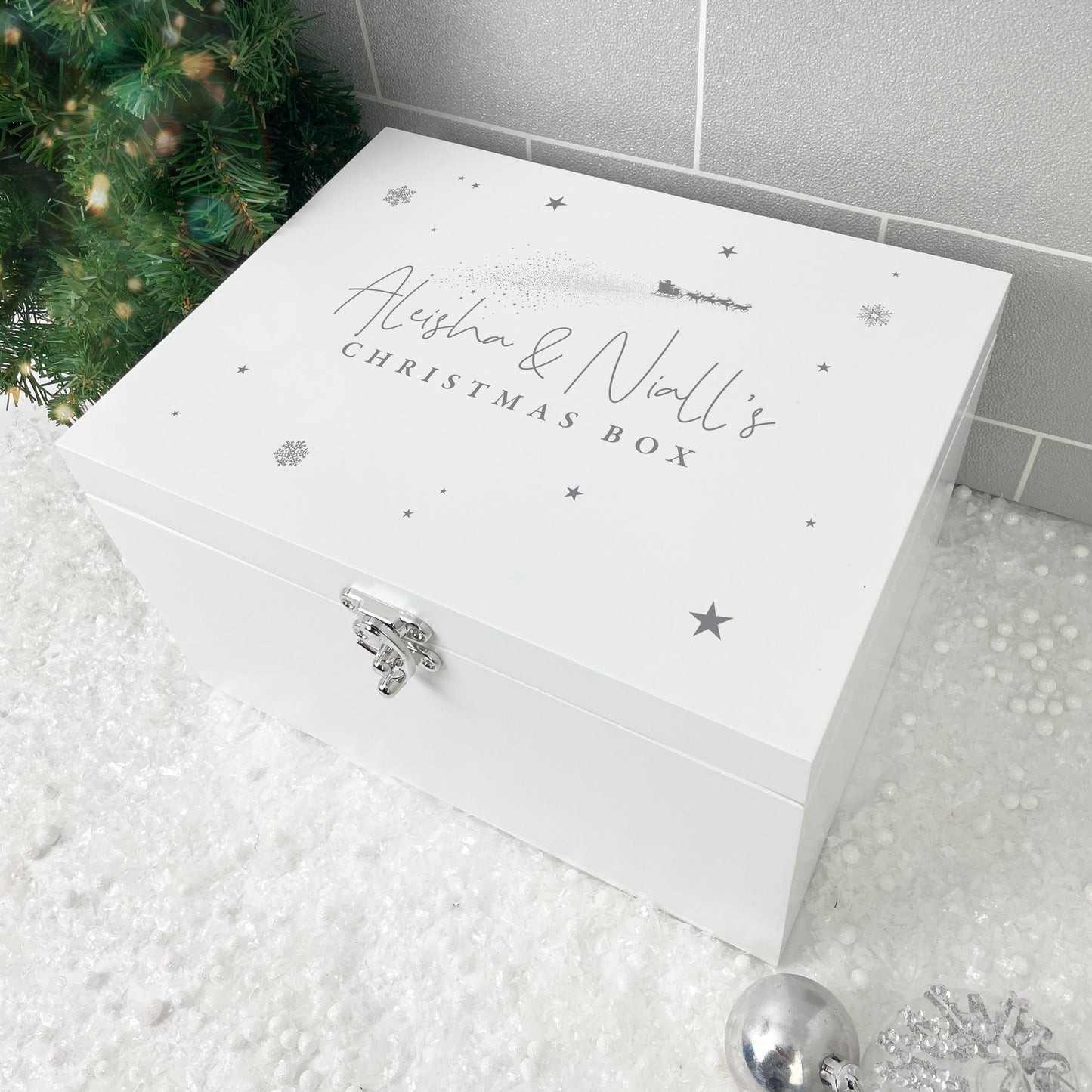 Personalised White Wooden Couples Christmas Eve Box - 3 Sizes