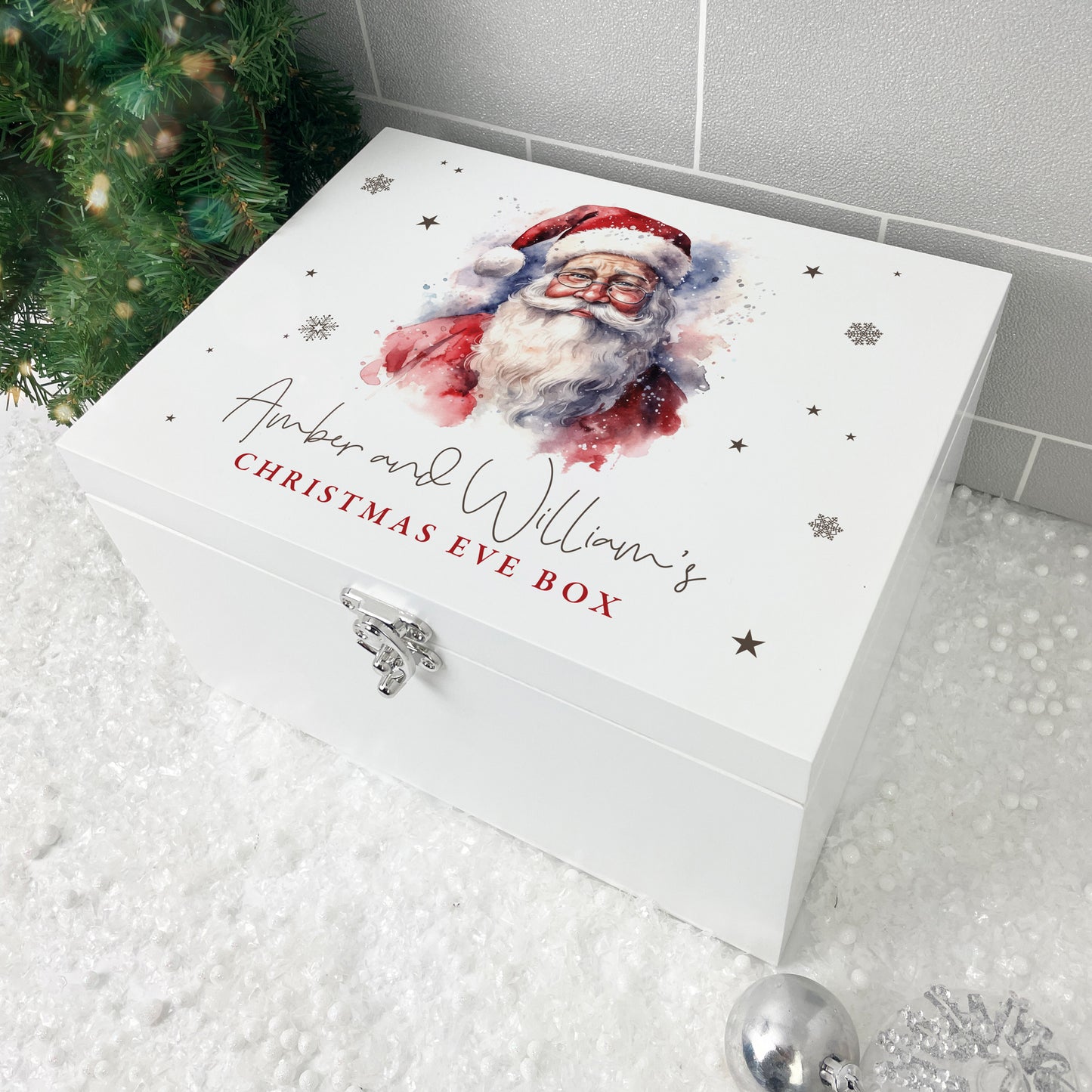 Personalised White Wooden Traditional Santa Christmas Eve Box - 3 Sizes