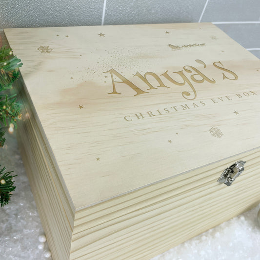 Personalised Santa Sleigh Engraved Christmas Eve Box - 5 Sizes