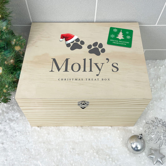 Personalised Santa Hat Paws Pet Christmas Eve Box - 5 Sizes