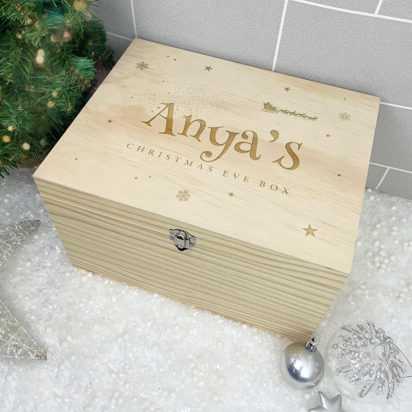 Personalised Santa Sleigh Engraved Christmas Eve Box - 5 Sizes