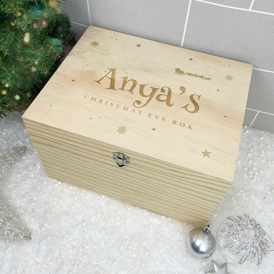 Personalised Santa Sleigh Engraved Christmas Eve Box - 5 Sizes