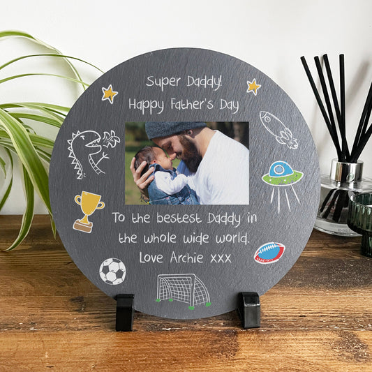Personalised 'Our Adventures' From the Kids/Grandkids Circular Slate With Stand 20cm