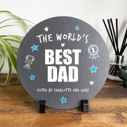 Personalised The World's Best Dad Circular Slate With Stand 20cm
