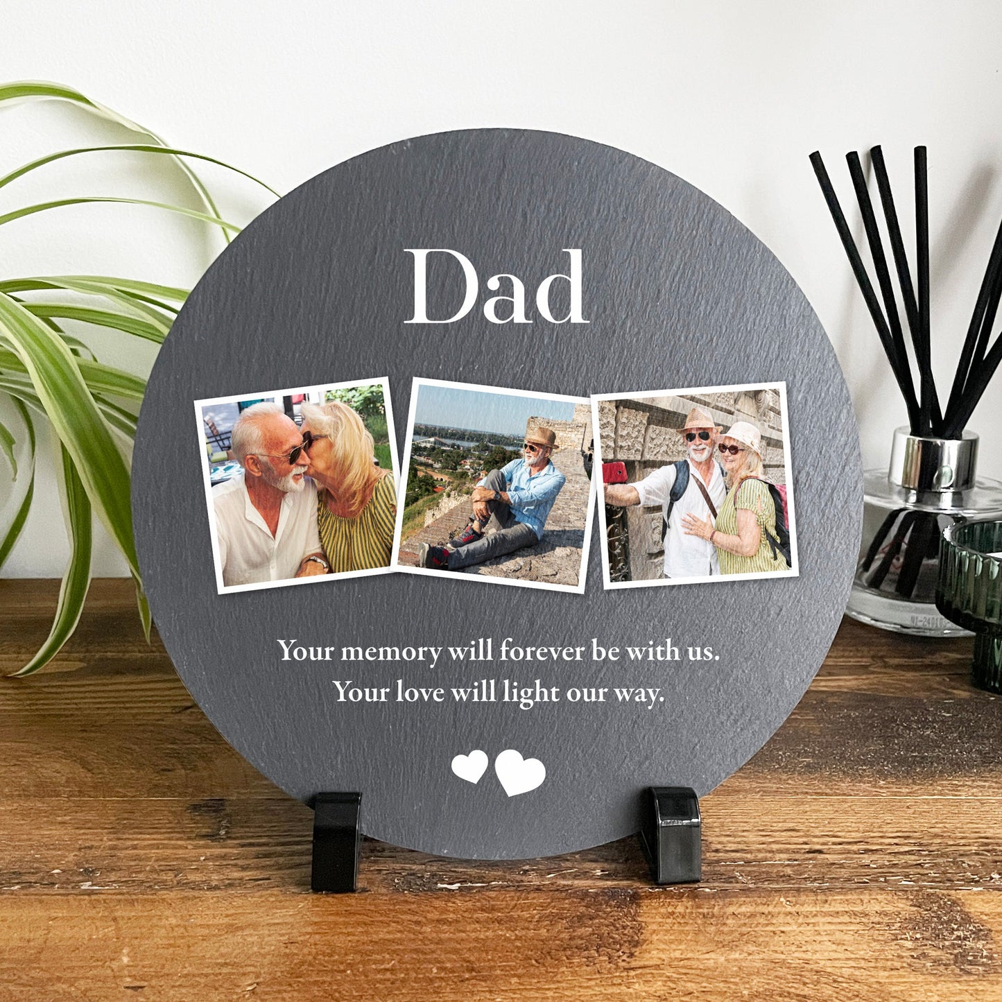 Personalised Circular Photo Slate With Stand 20cm