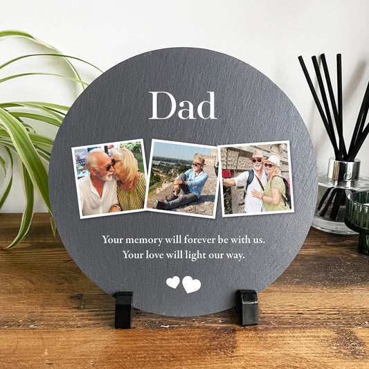 Personalised Circular Photo Slate With Stand 20cm