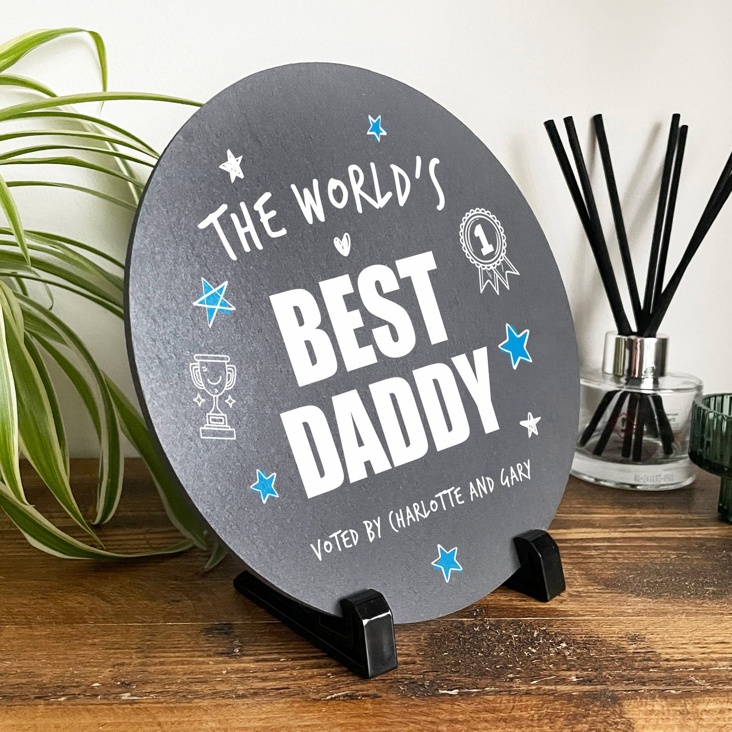 Personalised The World's Best Dad Circular Slate With Stand 20cm