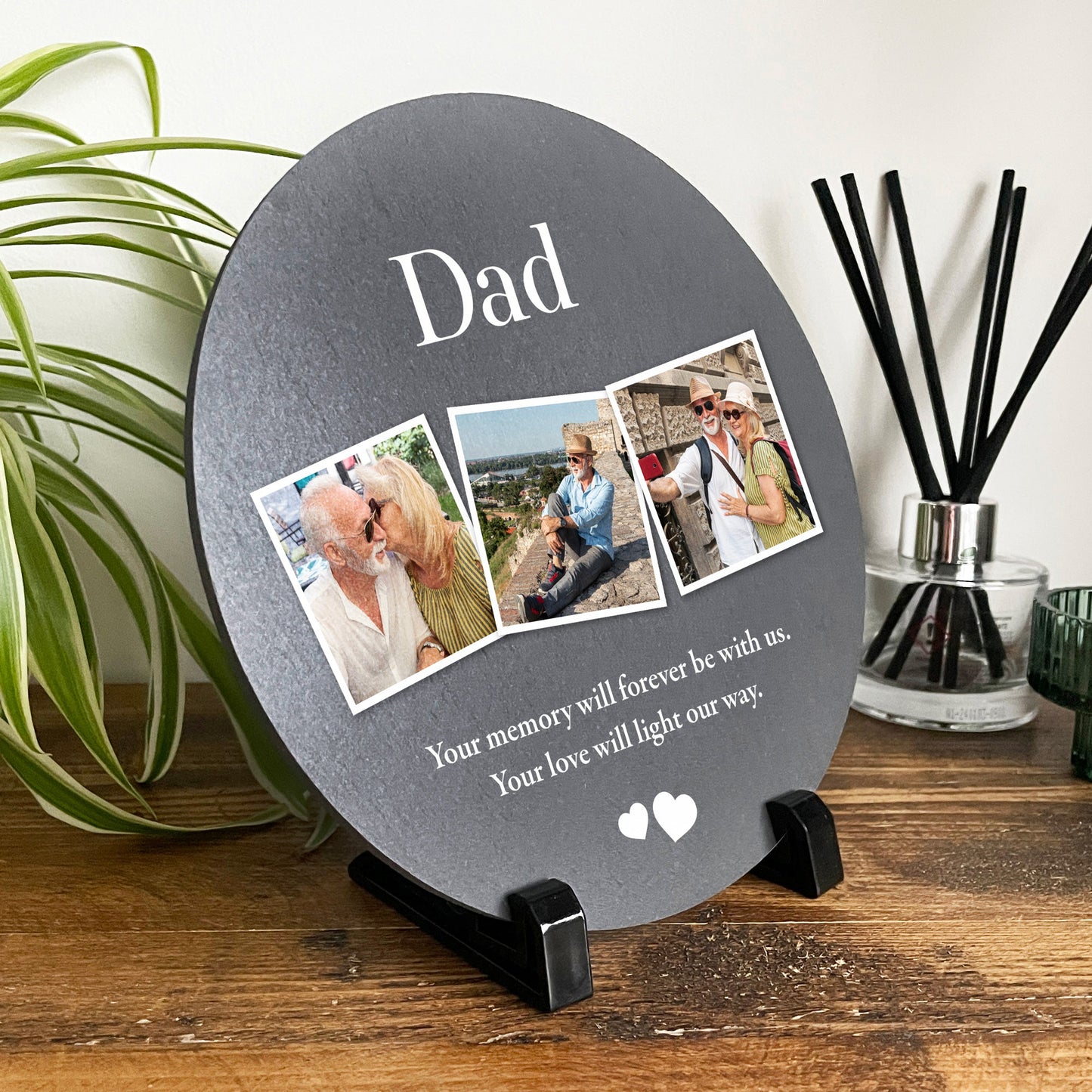 Personalised Circular Photo Slate With Stand 20cm