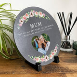Personalised Any Message Pink Floral Circular Decorative Slate With Stand 20cm