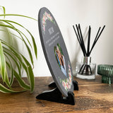 Personalised Any Message Pink Floral Circular Decorative Slate With Stand 20cm