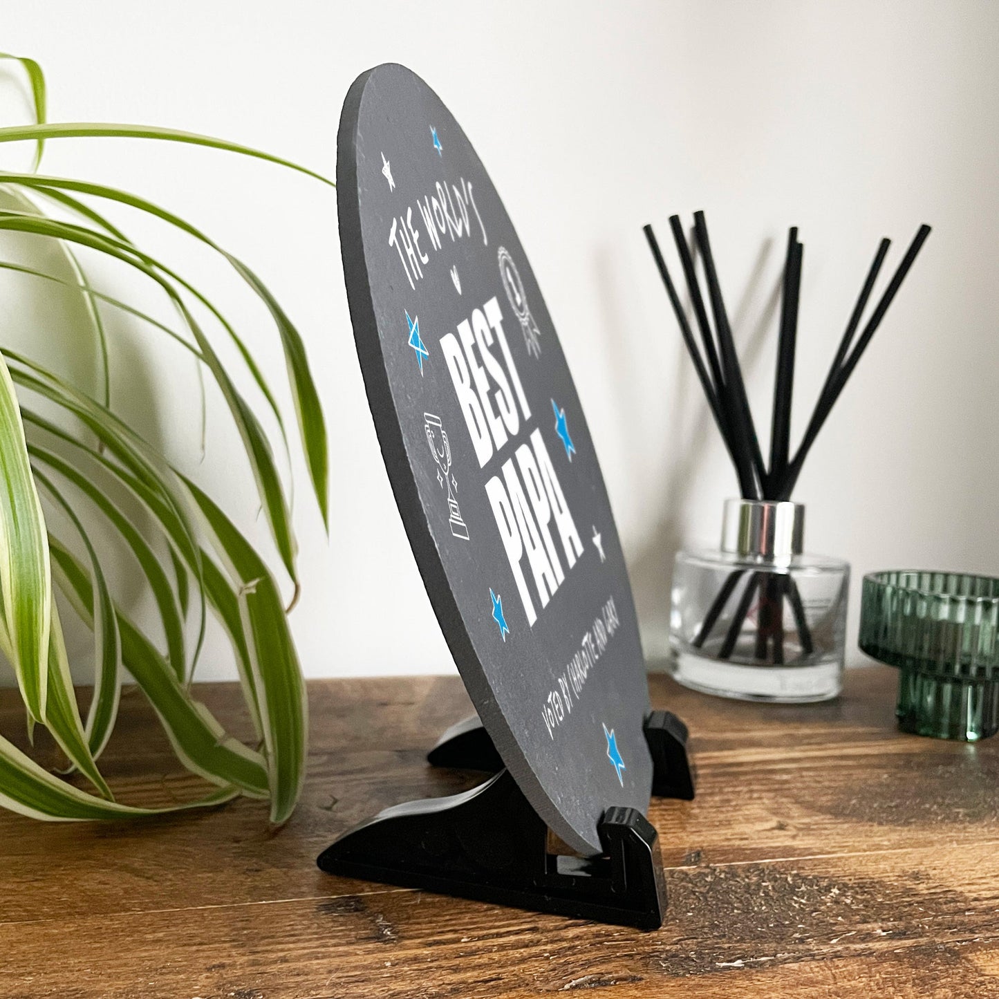 Personalised The World's Best Dad Circular Slate With Stand 20cm