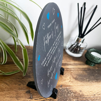 Personalised First Father's Day Circular Slate With Stand 20cm