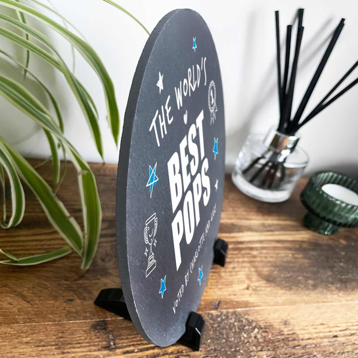 Personalised The World's Best Dad Circular Slate With Stand 20cm