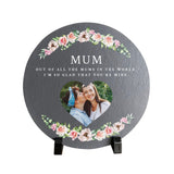 Personalised Any Message Pink Floral Circular Decorative Slate With Stand 20cm