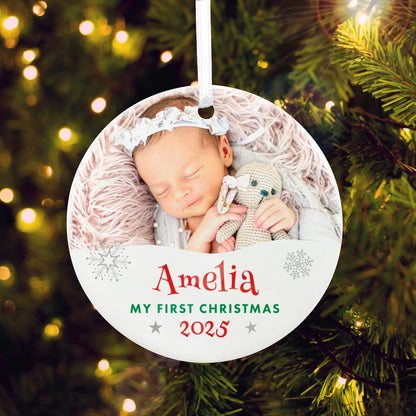 My First Christmas Photo Ceramic Disc Hanging Decoration + Gift Box