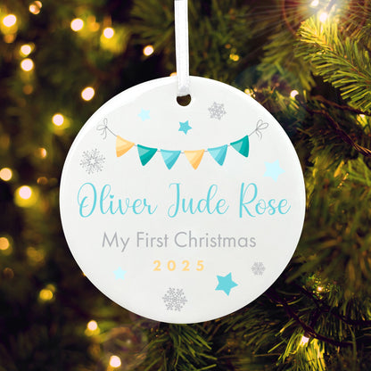 My First Christmas Baby Boy Garland Ceramic Disc Hanging Decoration + Gift Box