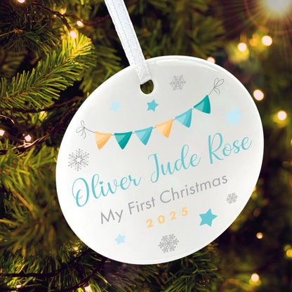 My First Christmas Baby Boy Garland Ceramic Disc Hanging Decoration + Gift Box