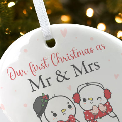 Couples Snowman Ceramic Disc Hanging Decoration + Gift Box