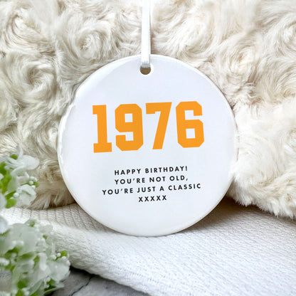 Personalised Year Milestone Ceramic Disc Hanging Decoration + Gift Box