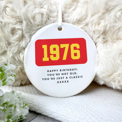 Personalised Year Milestone Ceramic Disc Hanging Decoration + Gift Box
