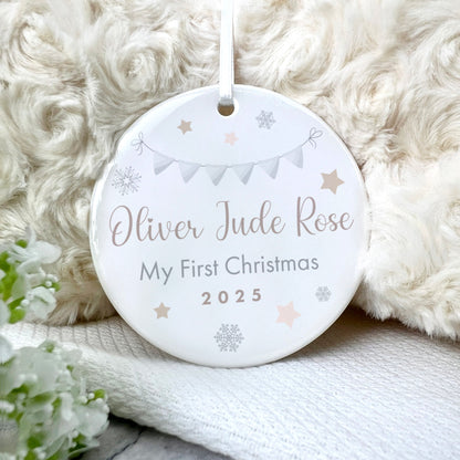 My First Christmas Baby Garland Ceramic Disc Hanging Decoration + Gift Box
