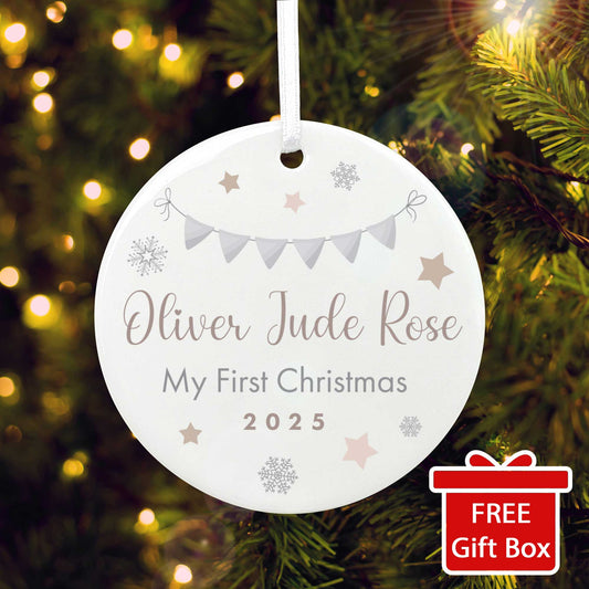 My First Christmas Baby Garland Ceramic Disc Hanging Decoration + Gift Box