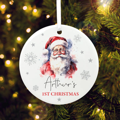 Traditional Santa Any Message Ceramic Disc Hanging Decoration + Gift Box